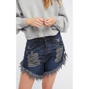 NEW Free People x One Teaspoon Frankies Cut-off Shorts Fox Black Blue Size 28